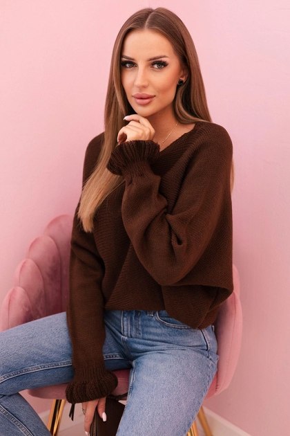 Sweter Damski z Moherem Brązowy – Wycięcie na Plecach, Włoski Styl