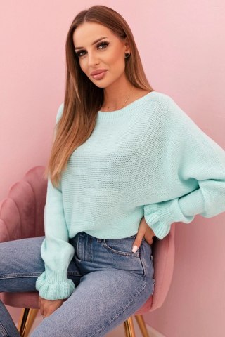 Sweter Damski z Moherem Miętowy – Wycięcie na Plecach, Włoski Styl