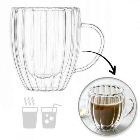 Szklanka termiczna z ryflowanym wzorem i podwójnym dnem, 250 ml, elegancka i praktyczna Szklanka termiczna z ryflowanym wzorem i podwójnym dnem, 250 ml, elegancka i praktyczna