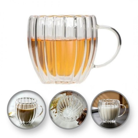 Szklanka termiczna z ryflowanym wzorem i podwójnym dnem, 250 ml, elegancka i praktyczna Szklanka termiczna z ryflowanym wzorem i podwójnym dnem, 250 ml, elegancka i praktyczna