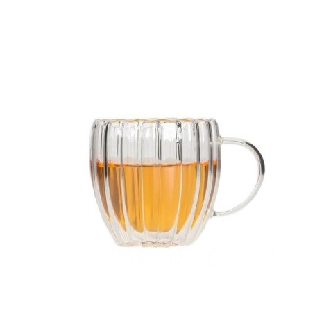 Szklanka termiczna z ryflowanym wzorem i podwójnym dnem, 250 ml, elegancka i praktyczna Szklanka termiczna z ryflowanym wzorem i podwójnym dnem, 250 ml, elegancka i praktyczna