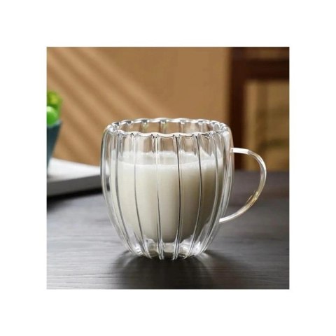 Szklanka termiczna z ryflowanym wzorem i podwójnym dnem, 250 ml, elegancka i praktyczna Szklanka termiczna z ryflowanym wzorem i podwójnym dnem, 250 ml, elegancka i praktyczna