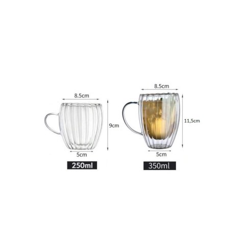 Szklanka termiczna z ryflowanym wzorem i podwójnym dnem, 250 ml, elegancka i praktyczna Szklanka termiczna z ryflowanym wzorem i podwójnym dnem, 250 ml, elegancka i praktyczna
