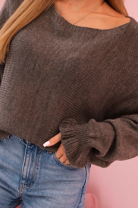 Modny sweter z wycięciem – grafitowy kolor, włoska jakość, luźny krój. Modny sweter z wycięciem – grafitowy kolor, włoska jakość, luźny krój.