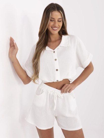Białe muślinowe szorty z wiązaniem – 100% bawełna | Italy Moda
