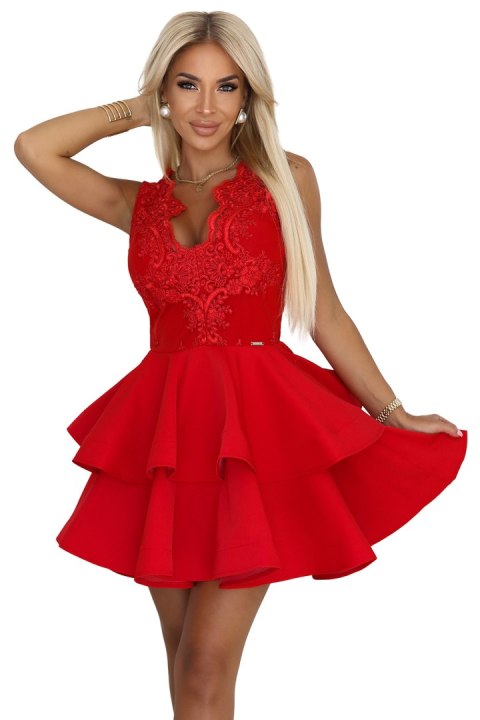 200-11 CHARLOTTE ekskluzywna rozkloszowana sukienka z koronkowym dekoltem - kolor czerwony - XS