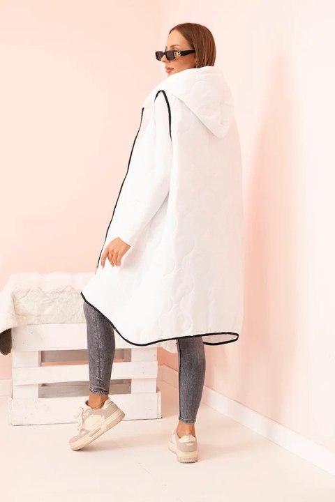 Kamizelka damska pikowana Plus Size z kapturem zapinana na zamek biała Kamizelka damska pikowana Plus Size z kapturem zapinana na zamek biała