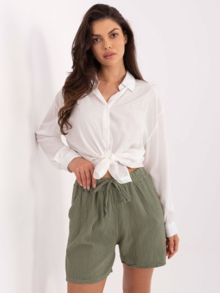 Szorty Damskie z Muślinu Khaki – ITALY MODA, 100% Bawełna, Wysoki Stan