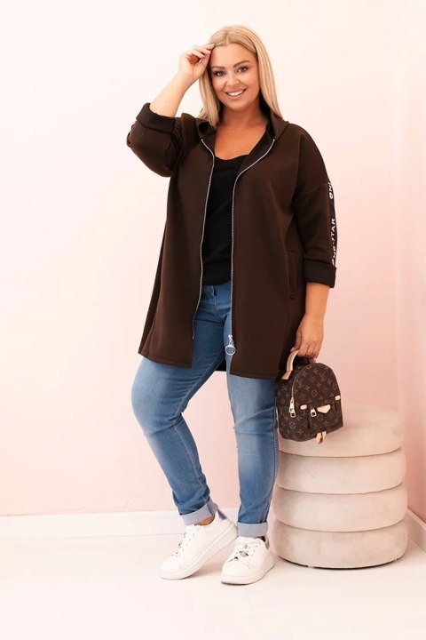 Bluza damska Plus Size z wiskozą rozpinana z kapturem brązowa Bluza damska Plus Size z wiskozą rozpinana z kapturem brązowa