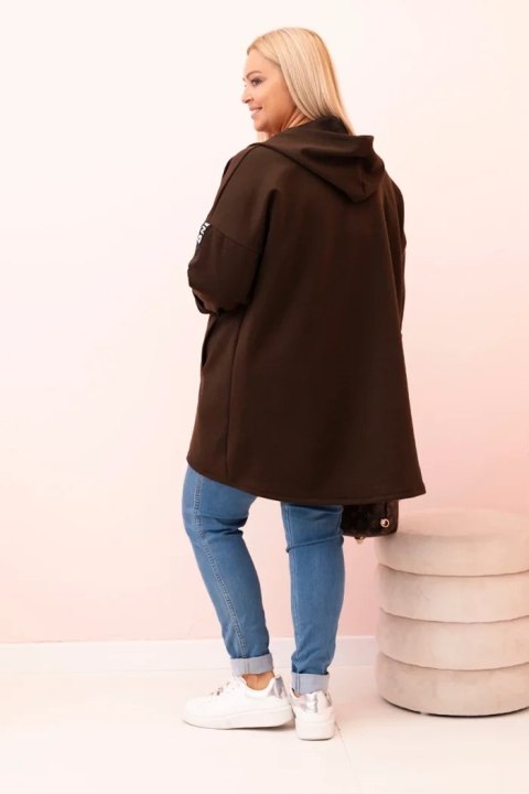 Bluza damska Plus Size z wiskozą rozpinana z kapturem brązowa Bluza damska Plus Size z wiskozą rozpinana z kapturem brązowa