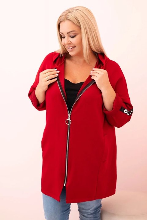 Bluza damska Plus Size z wiskozą rozpinana z kapturem czerwona Bluza damska Plus Size z wiskozą rozpinana z kapturem czerwona