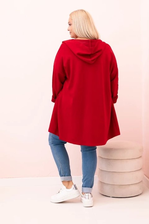 Bluza damska Plus Size z wiskozą rozpinana z kapturem czerwona Bluza damska Plus Size z wiskozą rozpinana z kapturem czerwona
