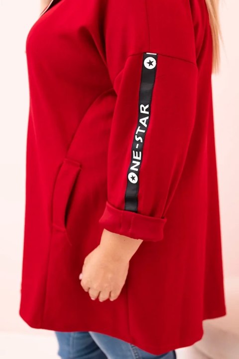 Bluza damska Plus Size z wiskozą rozpinana z kapturem czerwona Bluza damska Plus Size z wiskozą rozpinana z kapturem czerwona