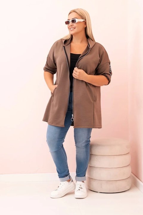 Bluza damska Plus Size z wiskozą rozpinana z kapturem fango Bluza damska Plus Size z wiskozą rozpinana z kapturem fango