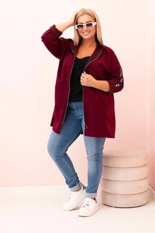 Bluza damska Plus Size z kapturem i nadrukiem śliwkowa – Italy Moda
