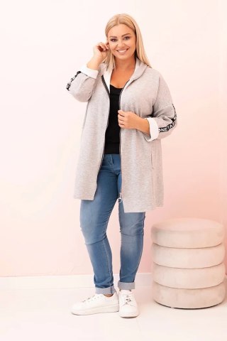 Bluza Damska Plus Size z Kapturem i Nadrukiem – Szara – Italy Moda