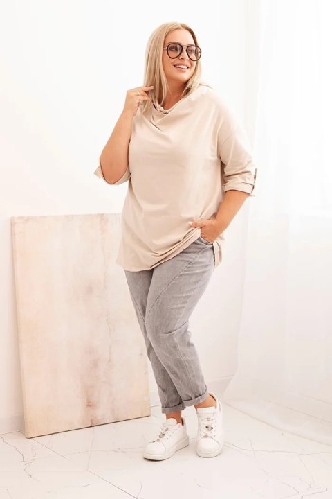 Bluzka z bawełny Plus Size z opadającym dekoltem