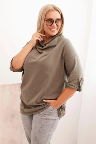 Bluzka Plus Size Khaki z Bawełną i Dekoltem Wodnym | Stylowy wieszak