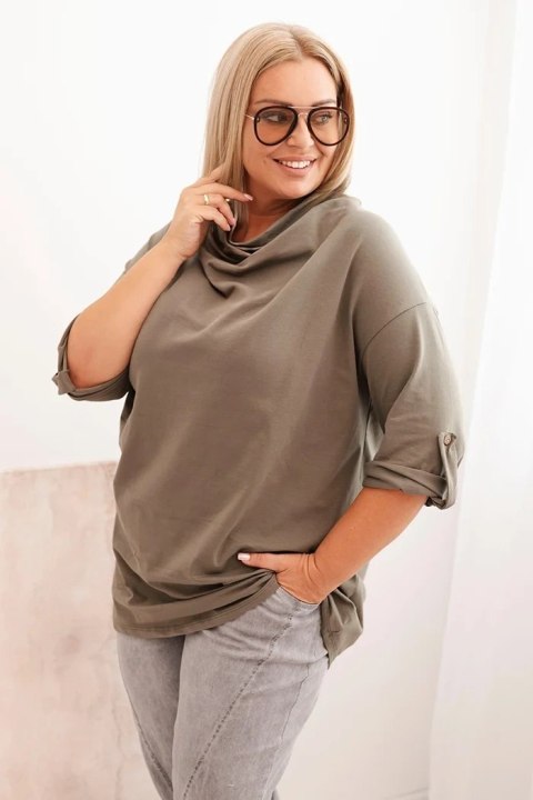 Bluzka Plus Size Khaki z Bawełną i Dekoltem Wodnym | Stylowy wieszak Bluzka Plus Size Khaki z Bawełną i Dekoltem Wodnym | Stylowy wieszak