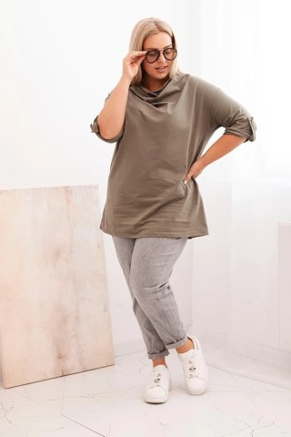 Bluzka Plus Size Khaki z Bawełną i Dekoltem Wodnym | Stylowy wieszak