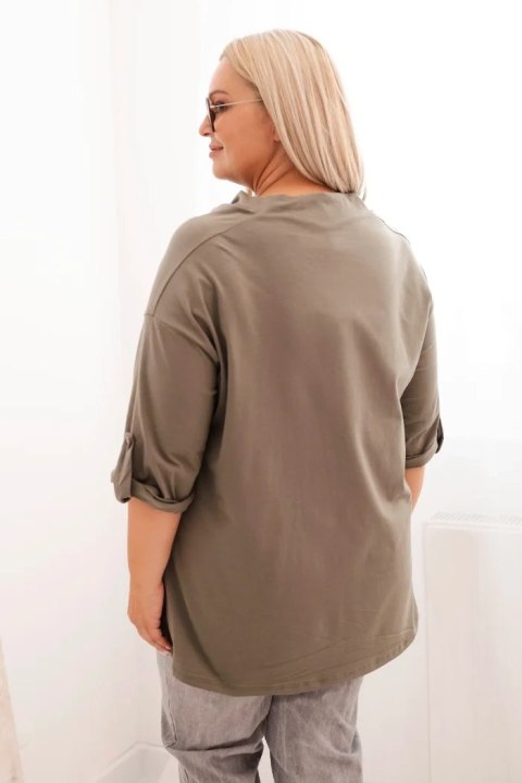 Luźna bluzka khaki z miękkiej dzianiny L–3XL Luźna bluzka khaki z miękkiej dzianiny L–3XL