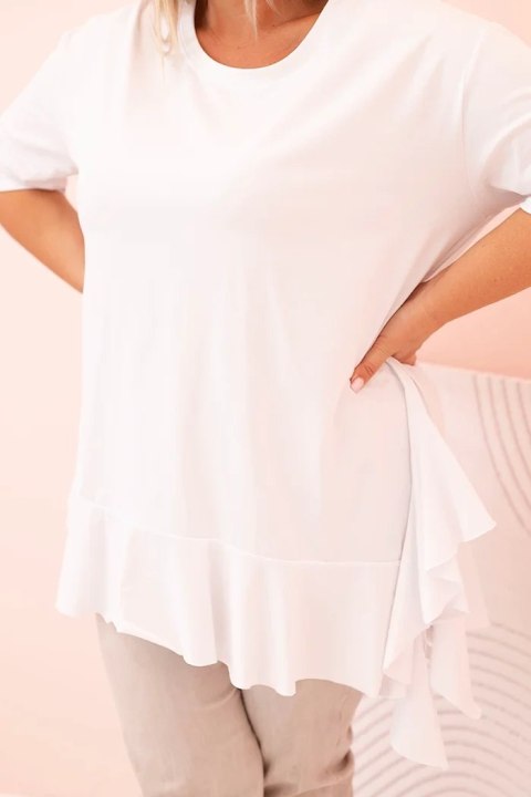 Biała oversize bluzka z falbaną i podwijanym rękawem – rozmiar XL do 4XL. Biała oversize bluzka z falbaną i podwijanym rękawem – rozmiar XL do 4XL.
