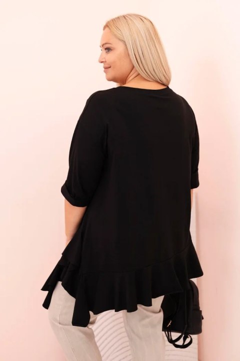 Bluzka oversize z bawełny – kolor czarny, falbana, wygodny fason Plus Size. Bluzka oversize z bawełny – kolor czarny, falbana, wygodny fason Plus Size.