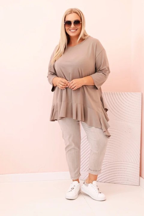 Bawełniana bluzka fango Plus Size z ozdobną falbaną i asymetrycznym dołem – rozmiar XL–4XL. Bawełniana bluzka fango Plus Size z ozdobną falbaną i asymetrycznym dołem – rozmiar XL–4XL.