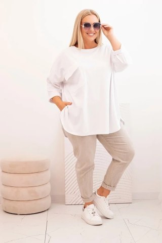 Bluzka Plus Size Biała z Bawełną, Kieszenią i Rękawem 3/4 | Stylowy Wieszak
