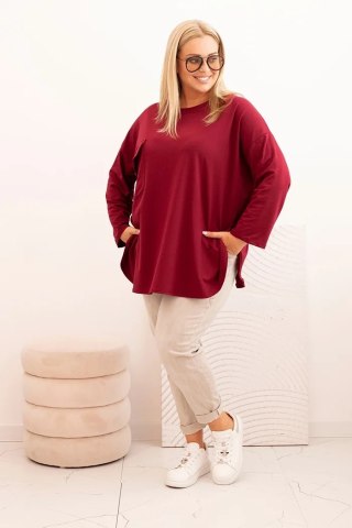 Bluzka Plus Size Bordowa z Bawełną, Kieszenią i Rękawem 3/4 | Stylowy Wieszak