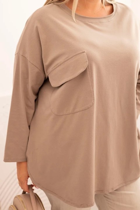 Stylowa bluzka oversize fango z kieszenią Stylowa bluzka oversize fango z kieszenią