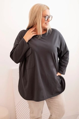 Bluzka damska Plus Size z bawełną z kieszenią i rękawem podwijanym grafitowa