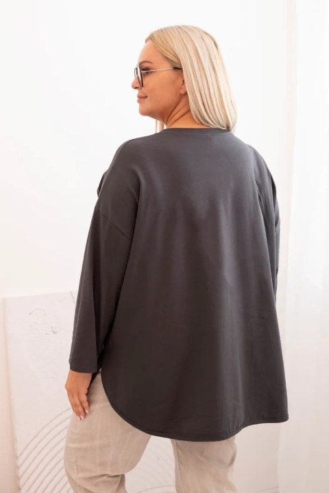 Bluzka damska Plus Size z bawełną z kieszenią i rękawem podwijanym grafitowa Bluzka damska Plus Size z bawełną z kieszenią i rękawem podwijanym grafitowa