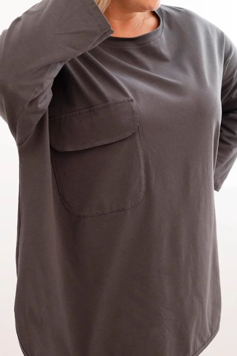 Bluzka damska Plus Size z bawełną z kieszenią i rękawem podwijanym grafitowa Bluzka damska Plus Size z bawełną z kieszenią i rękawem podwijanym grafitowa