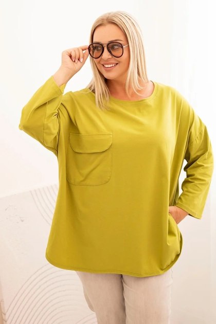 Bluzka Plus Size Kiwi z Bawełną, Kieszenią i Rękawem Podwijanym | Stylowy Wieszak