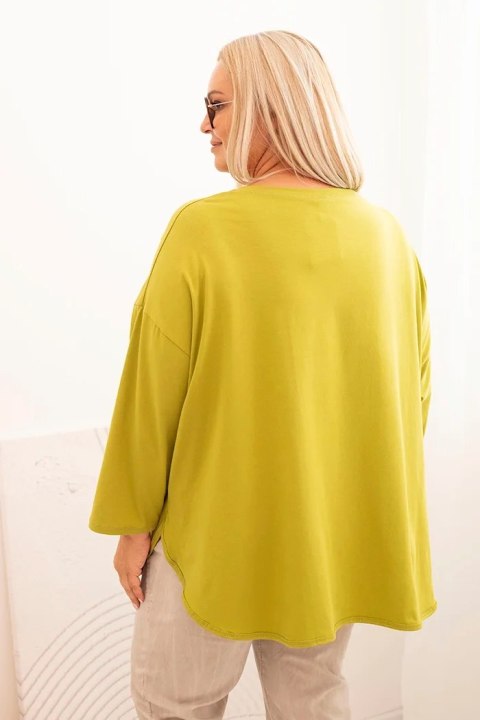 Bluzka damska Plus Size z bawełną z kieszenią i rękawem podwijanym kiwi Bluzka damska Plus Size z bawełną z kieszenią i rękawem podwijanym kiwi