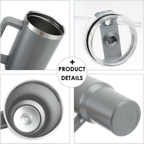 ubek z uchwytem i słomką – pojemność 1000 ml, kolor kremowy, funkcjonalny design.