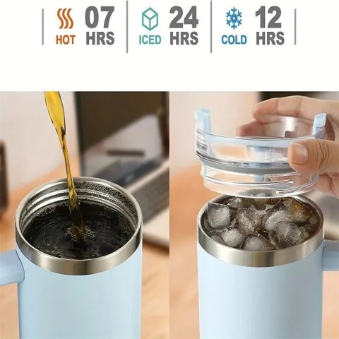 ubek z uchwytem i słomką – pojemność 1000 ml, kolor kremowy, funkcjonalny design.