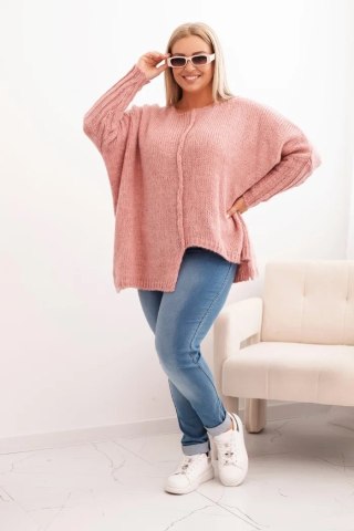 Sweter Plus Size Ciemnoróżowy – Oversize, Rękaw 3/4, Dzianina Akrylowa