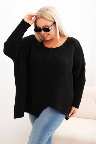 Czarny Sweter Plus Size – Rękaw 3/4, Dzianina Oversize, Klasyczny Krój