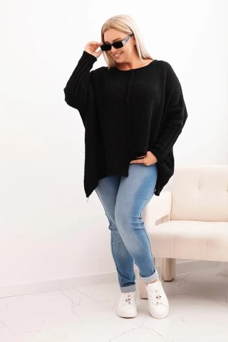 Czarny Sweter Plus Size – Rękaw 3/4, Dzianina Oversize, Klasyczny Krój