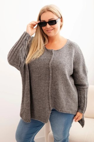 Sweter Plus Size Grafitowy – Rękaw 3/4, Luźny Krój, Włoska Dzianina