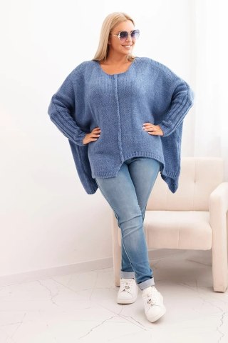 Sweter Plus Size Jeansowy – Rękaw 3/4, Dzianina Oversize, Włoska Produkcja