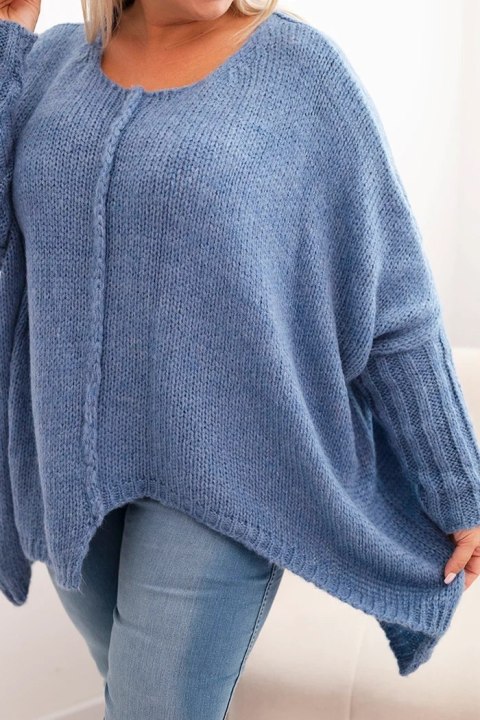 Ciepły sweter Plus Size w kolorze denim – rękaw 3/4, miękka dzianina, rozmiar 2XL–4XL. Ciepły sweter Plus Size w kolorze denim – rękaw 3/4, miękka dzianina, rozmiar 2XL–4XL.