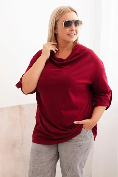 Bluzka damska Plus Size z bawełną o luźnym kroju z dekoltem wodnym bordowa Bluzka damska Plus Size z bawełną o luźnym kroju z dekoltem wodnym bordowa