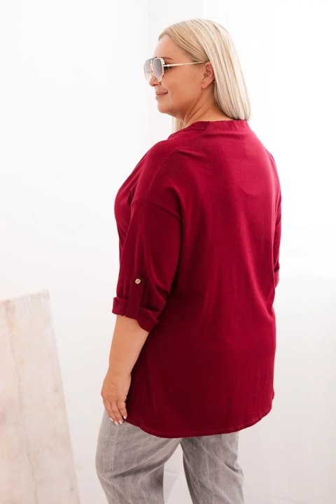 Bluzka damska Plus Size z bawełną o luźnym kroju z dekoltem wodnym bordowa Bluzka damska Plus Size z bawełną o luźnym kroju z dekoltem wodnym bordowa