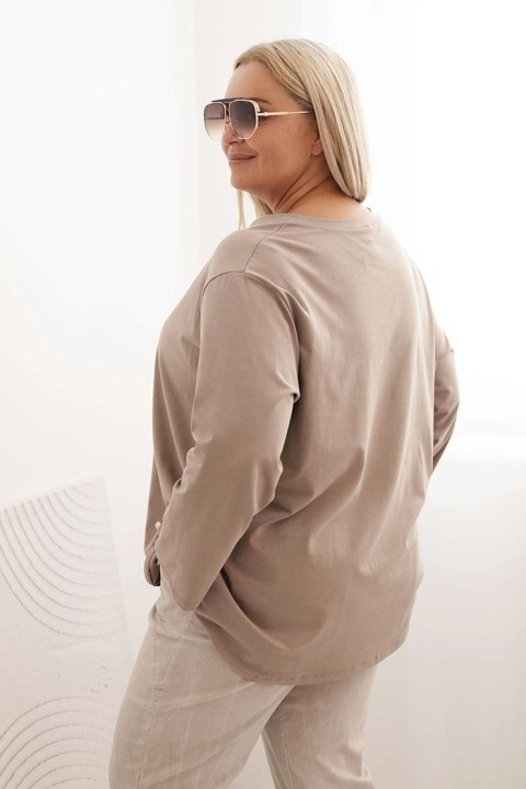 Bluzka damska plus size z bawełną z długim rękawem i marszczeniem fango Bluzka damska plus size z bawełną z długim rękawem i marszczeniem fango