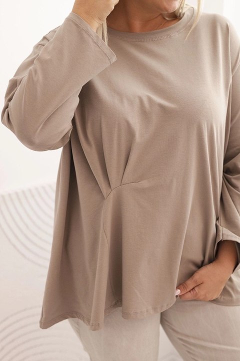 Bluzka damska plus size z bawełną z długim rękawem i marszczeniem fango Bluzka damska plus size z bawełną z długim rękawem i marszczeniem fango