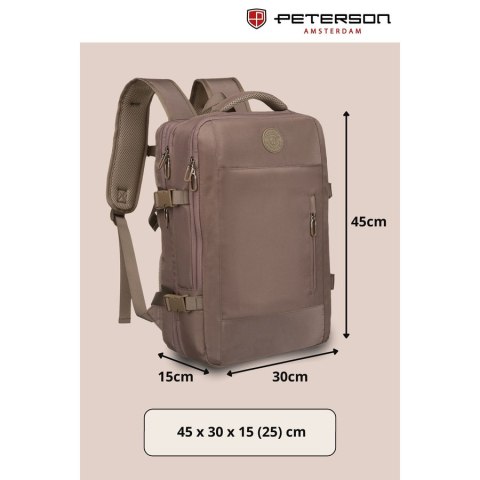 Beżowy plecak podróżny wykonany z cordury z portem USB - Peterson