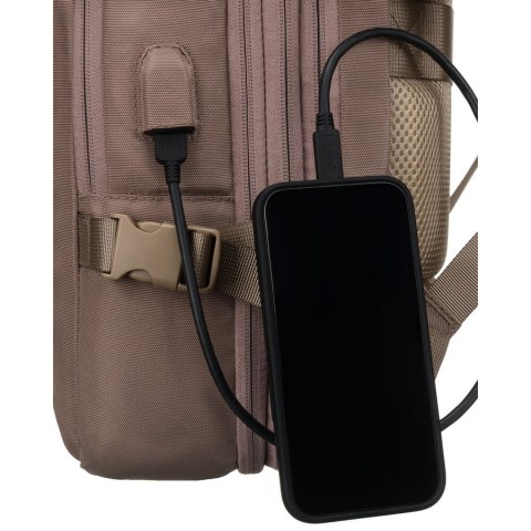Beżowy plecak podróżny wykonany z cordury z portem USB - Peterson